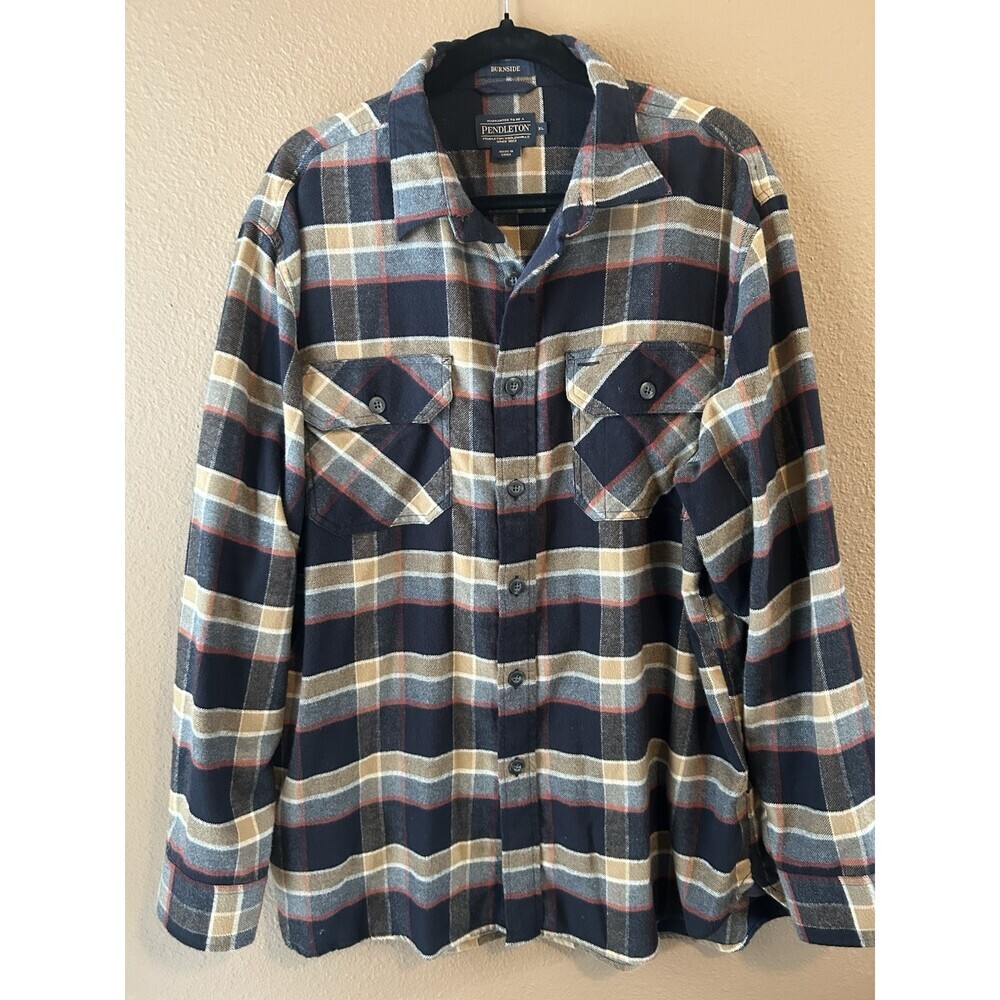 Pendleton Burnside Flannel Shirt Mens XL Plaid Flannel Button Front  Black Gold